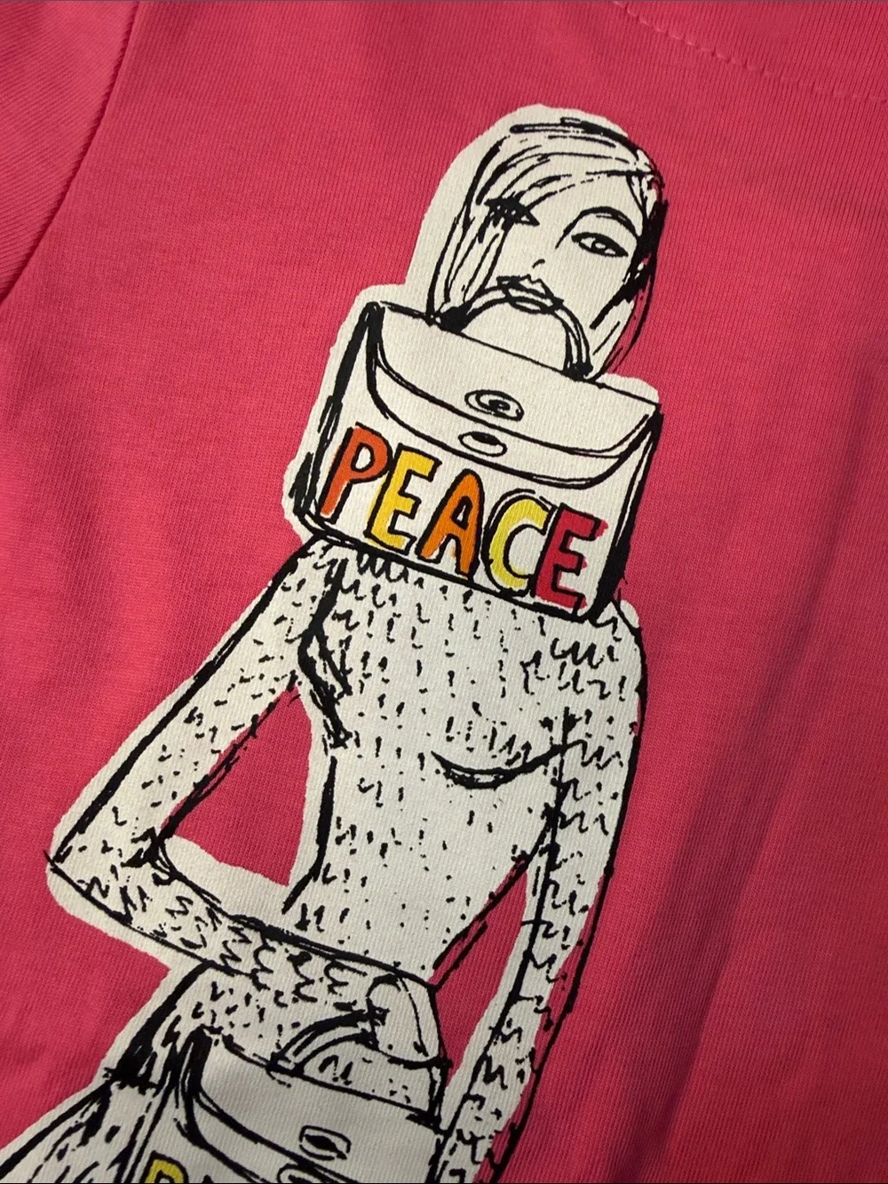 Coach Hot Pink Long Sleeve Graphic Tee with Peace Right Now Design